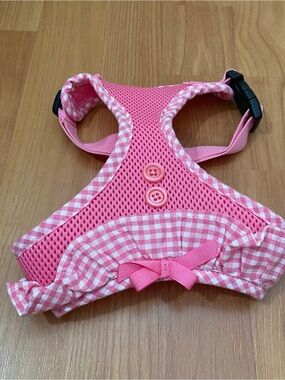 NWOT Puppia Vivien Harness Pink Checkered  Bow Small Dog Harness Size Medium